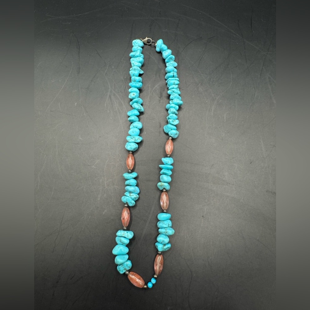 Vintage Navajo Turquoise and crystal Heavy Nugget Necklace